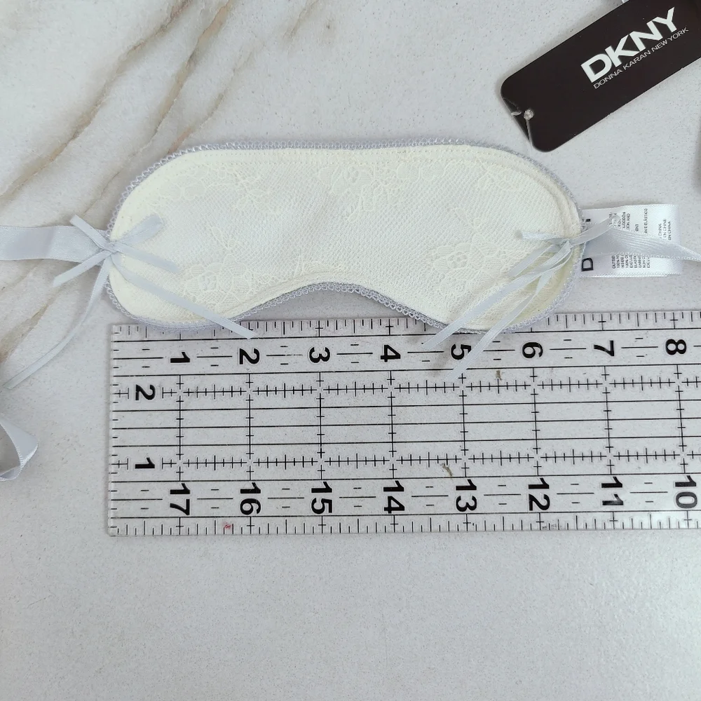 NWT DKNY Ivory Lace Blue Ribbon Sleep Mask, OS